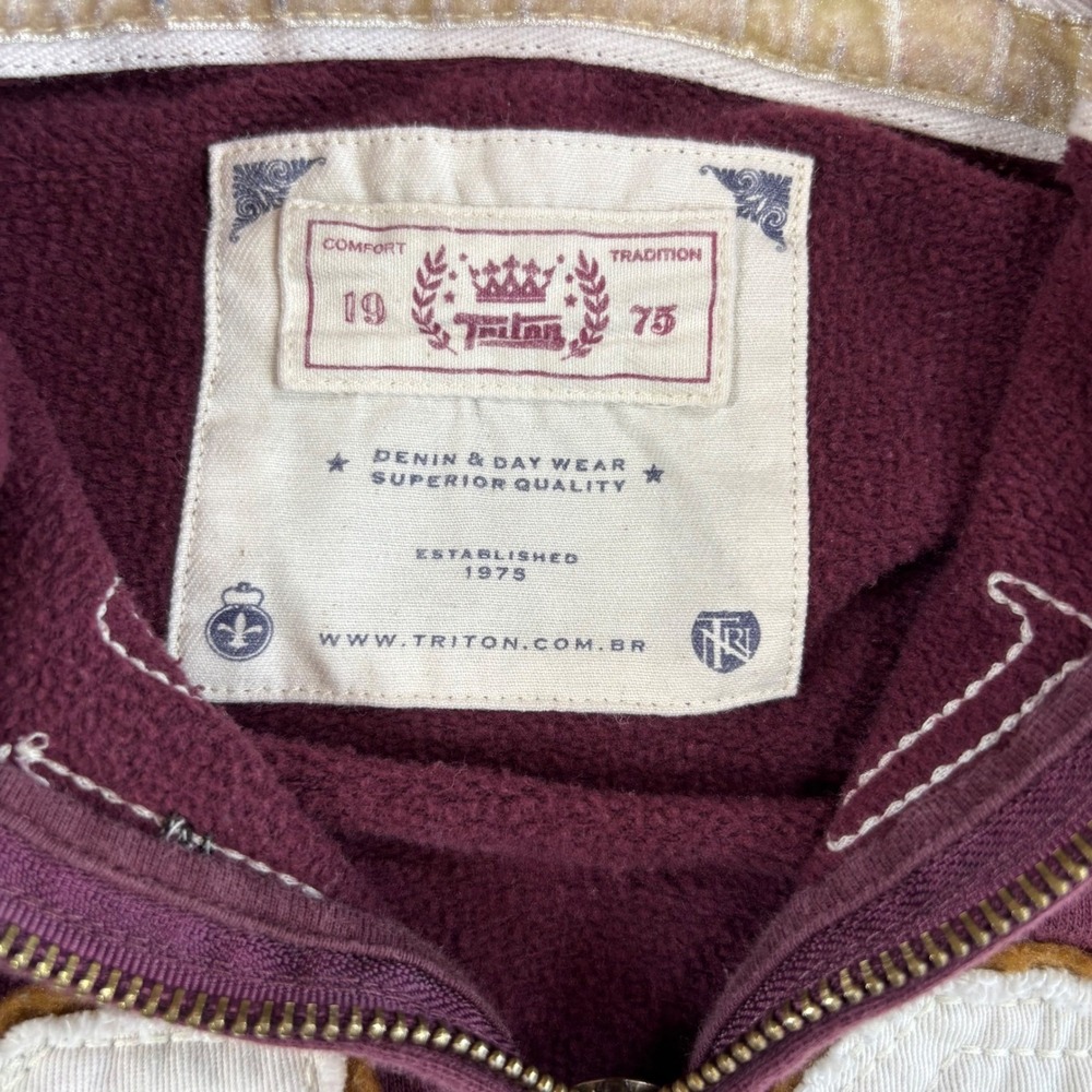 Triton Full Zip Hoodie Mens Adult Medium Burgundy Good Varsity Patch 10 Fleece - Picture 2 of 9